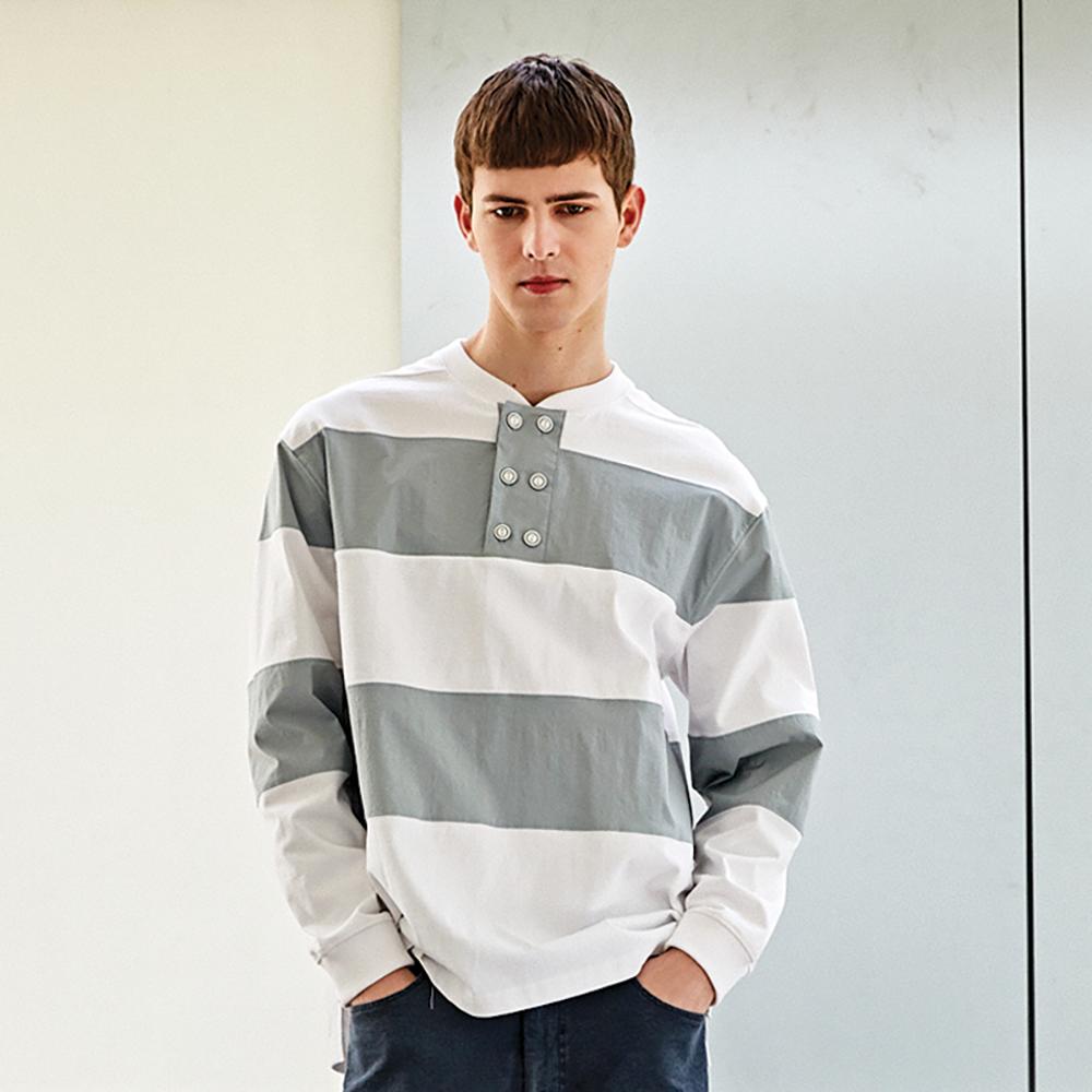 [CUSTOMUS] ﻿Woven scheme modify henley neckline big-border round t-shirts CXS23SKMT271